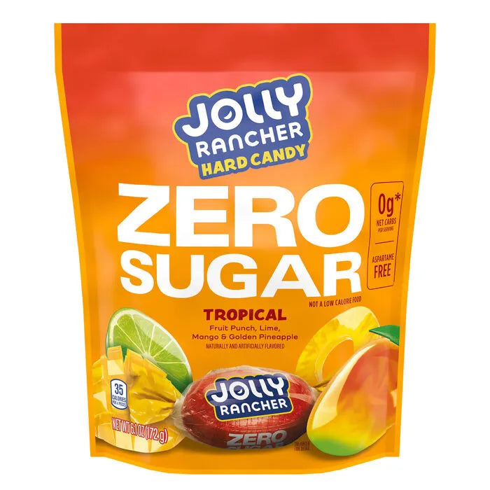 JOLLY RANCHER Zero Sugar Tropical Fruit Flavored Hard Candy Bag, 6.1 oz