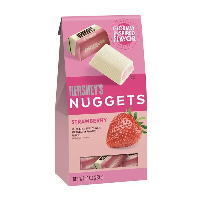 HERSHEY'S NUGGETS  Flavors of The World  White Creme Strawberry Flavored Chocolates, 10oz Pouch