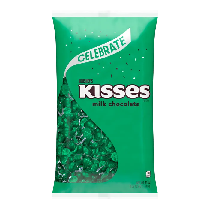 HERSHEY'S KISSES Dark Green Foils Milk Chocolate Candy Bulk Bag, 60 oz