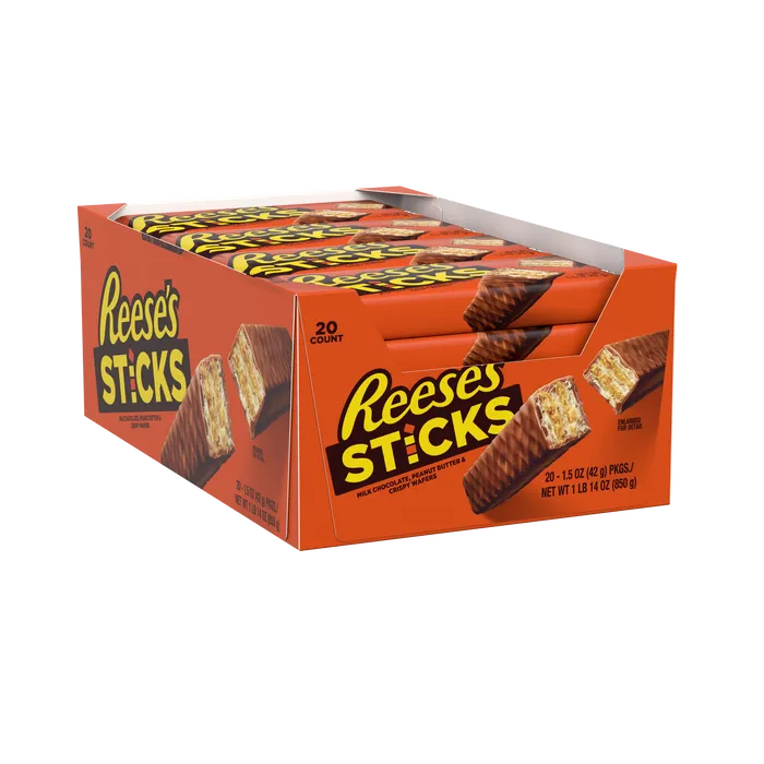 REESE'S STICKS Milk Chocolate Peanut Butter Candy Bars, 1.5 oz (20 Count)