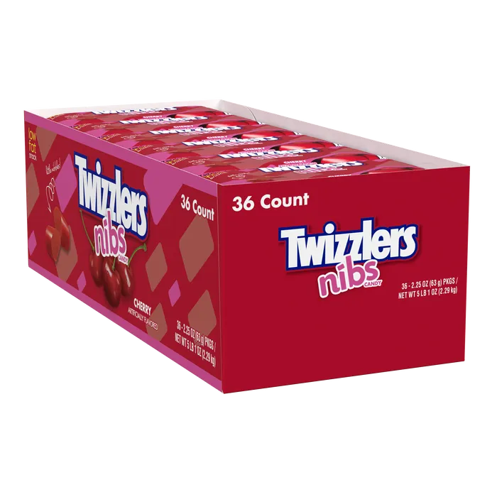 TWIZZLERS NIBS Cherry Flavored Licorice Style Candy Bags, 2.25 oz (36 Count)