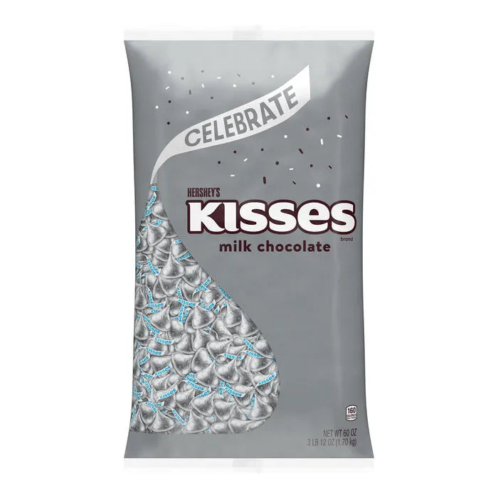 HERSHEY'S KISSES Silver Foils Milk Chocolate Candy Bulk Bag, 60 oz