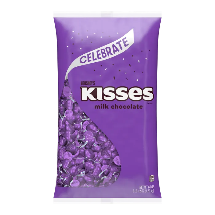 HERSHEY'S KISSES Purple Foils Milk Chocolate Candy Bulk Bag, 60 oz