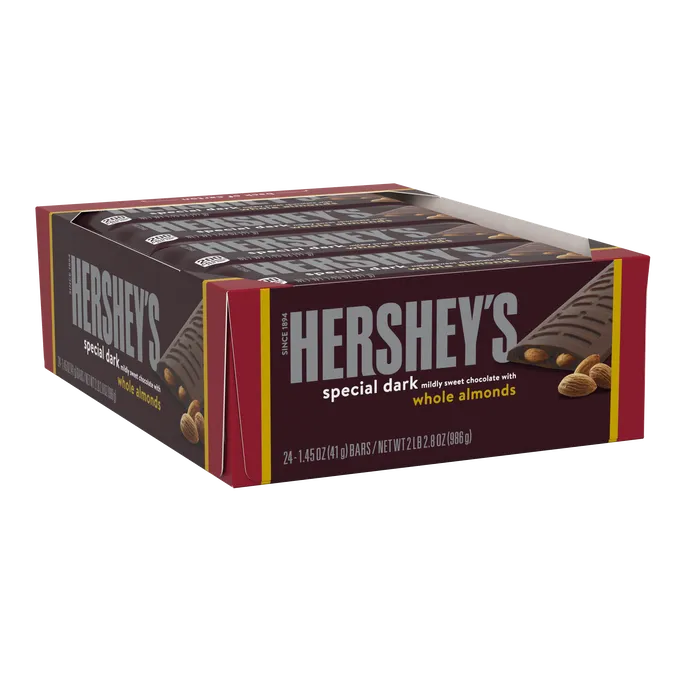 HERSHEY'S Special Dark Chocolate with Whole Almonds Candy Bars, 1.45 oz (24 Count)