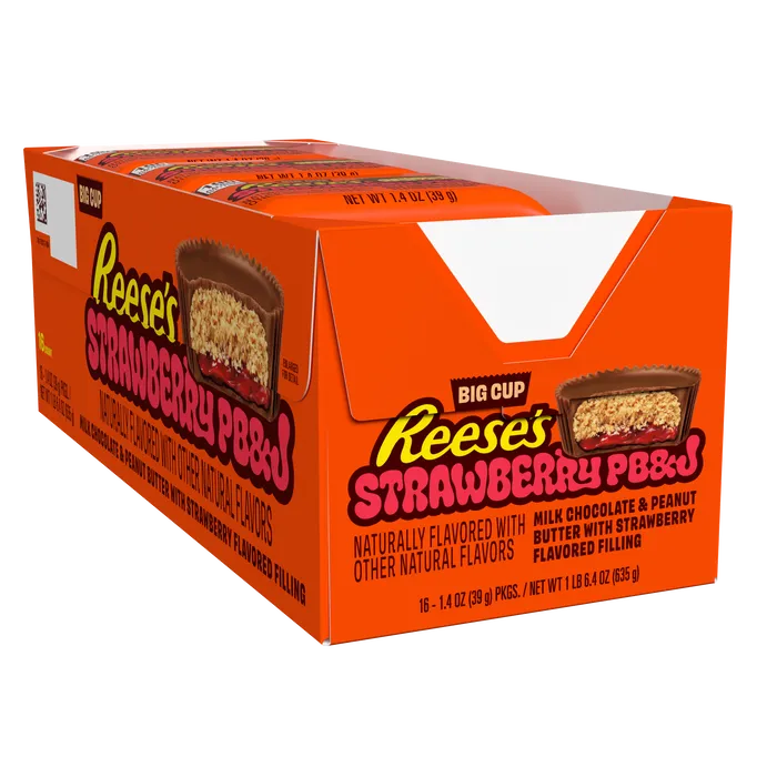 REESE'S Big Cup PB&J Strawberry Milk Chocolate Peanut Butter Cups, 1.4 oz (16 Count)