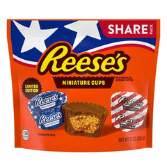 REESE'S Miniatures Red White and Blue Foils, Milk Chocolate Peanut Butter Cups Candy Share Pack, 9 oz