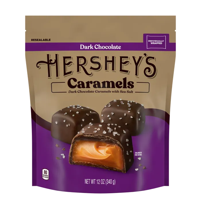 HERSHEY'S Dark Chocolate Caramels with Sea Salt Pouch, 12 oz