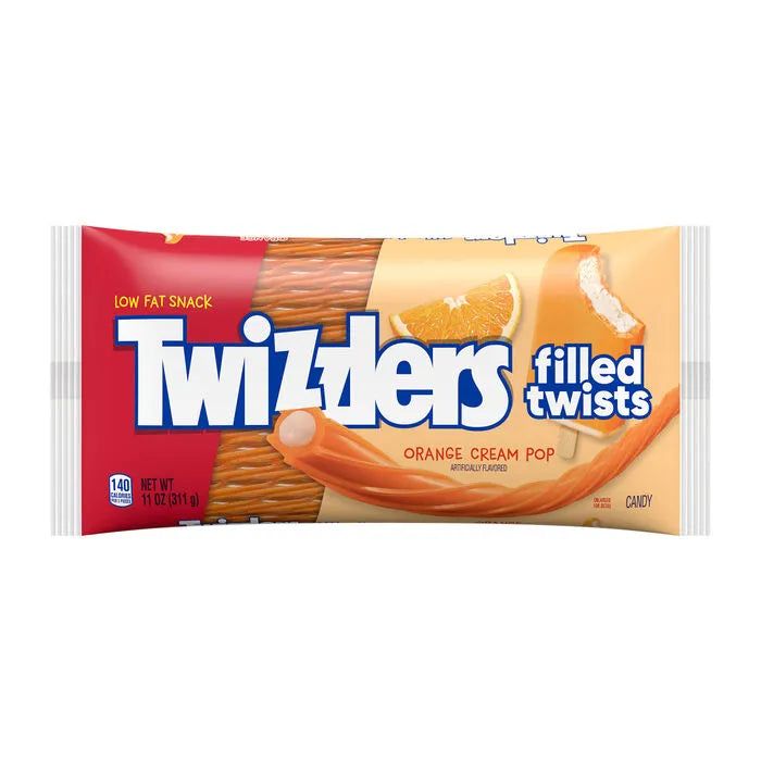TWIZZLERS Filled Twists Orange Cream Pop Candy Bag, 11 oz