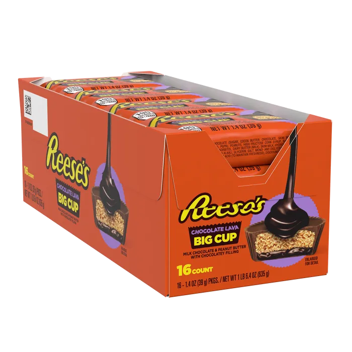 REESE'S BIG CUP Milk Chocolate Peanut Butter Cups with Chocolate Lava, 1.4 oz (16 Count)