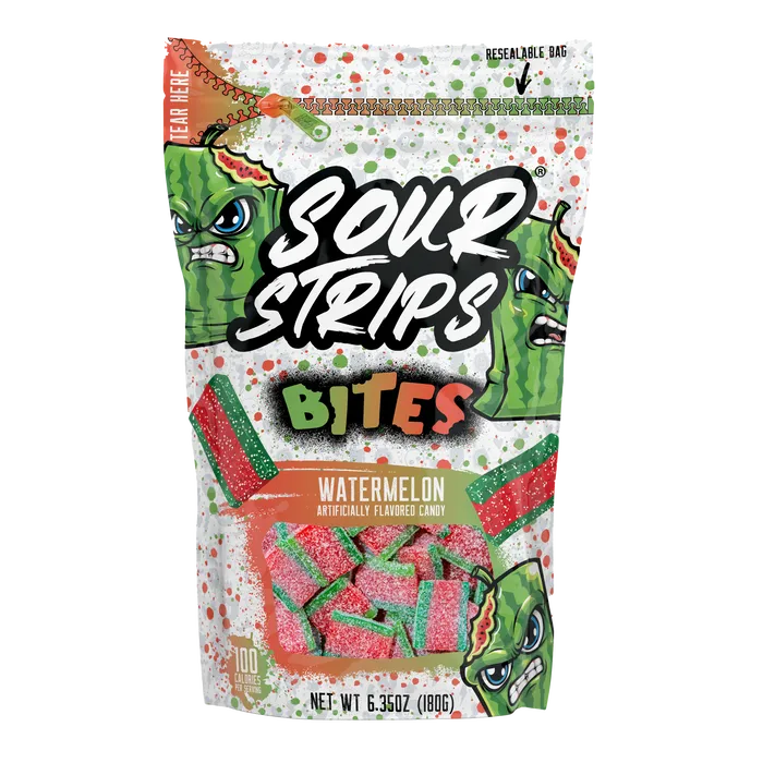 SOUR STRIPS Bites Watermelon Flavored Chewy Candy Bag, 6.35 oz