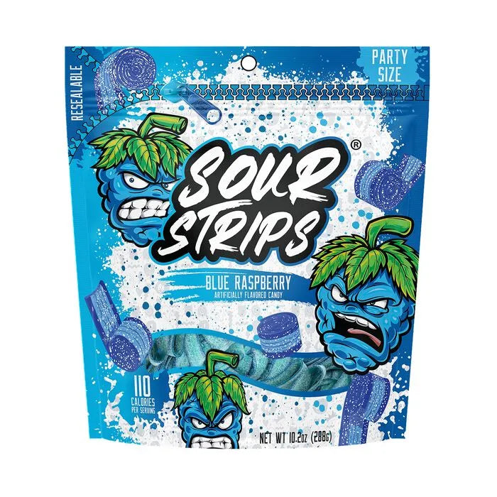 Sour Strips Blue Raspberry Candy Party Bag, 10.2oz