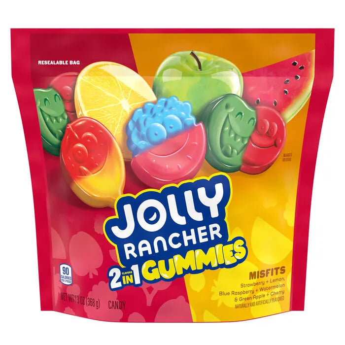 JOLLY RANCHER MISFITS Gummies 2-in-1 Fruit Flavored Candy Bag, 13 oz