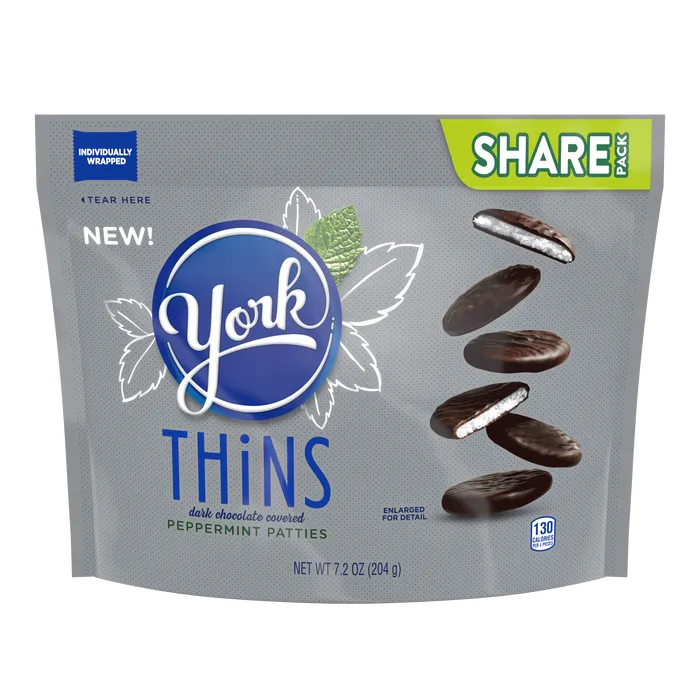 YORK THiNS Dark Chocolate Peppermint Patties Miniatures 7.2oz Candy Bag