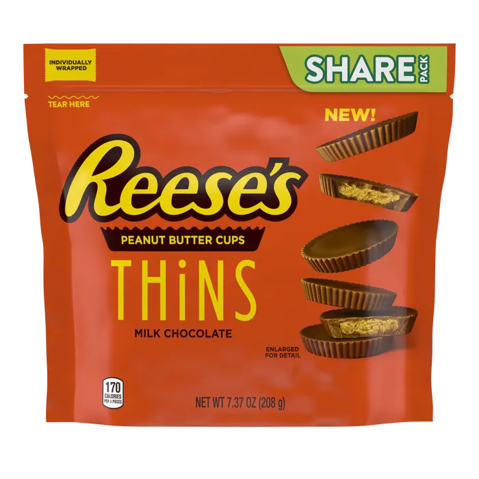 REESE'S THiNS Milk Chocoalte Peanut Butter Cups Snack Size 7.37oz Candy Bag